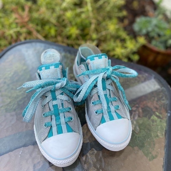 Converse Teal and Gray Sneakers, 5Jr/7Wms - Picture 1 of 16